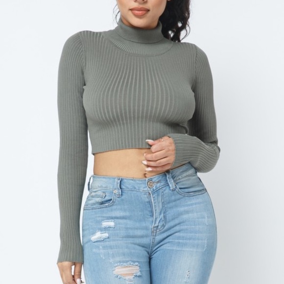 Miss Moss Long Sleeve Mock Neck Crop Top - Picture 2 of 4